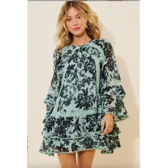 Anthropologie BHLDN Camila Long-Sleeve Chiffon Mini Dress Size Medium - Picture 16 of 16